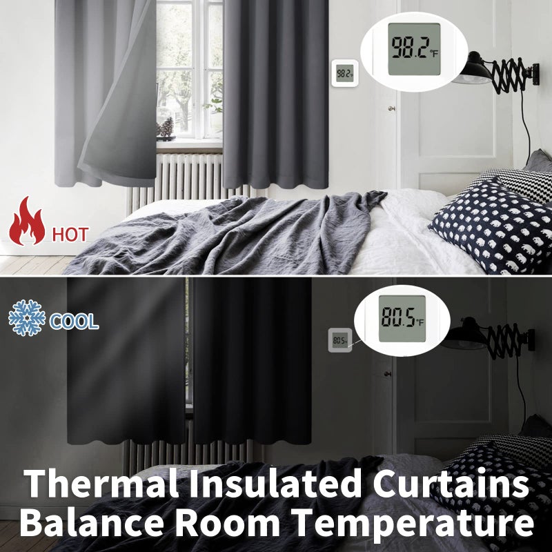 BGment Dark Grey 100% Blackout Curtains for Bedroom - Thermal Insulated Soundproof Light Blocking Dark Black Out Curtains 63 Inch Long, 2 Panels, Each 52 Inch Wide - Image 4